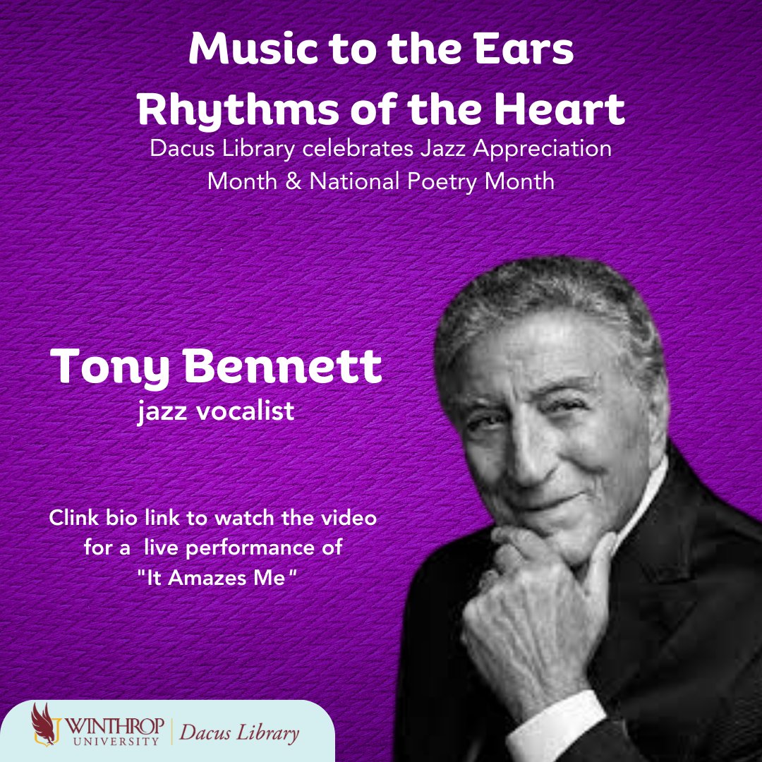 dacuslibrary's tweet image. We&apos;re rounding out our month-long #Poetry and #Jazz celebration with a classic - the voice of Tony Bennett (@itstonybennett)! Enjoy his live performance of &quot;It Amazes Me&quot;: bit.ly/40CexoL