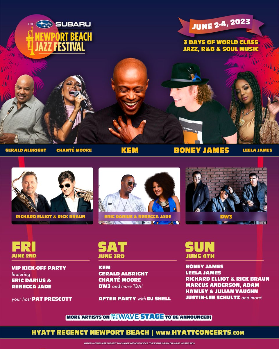 NBJazzFestival's tweet photo. The daily lineups are here! Choose your day to jazz with us! 🌴🎷
See your favorite artists all in one day with Single-day Passes! More artists to be announced soon, stay tuned! 😍 #subarunewportbeachjazzfestival #lineups #dailylineups #singledaypasses #chooseyourday #jazzwithus https://t.co/BPSOA3EqX5