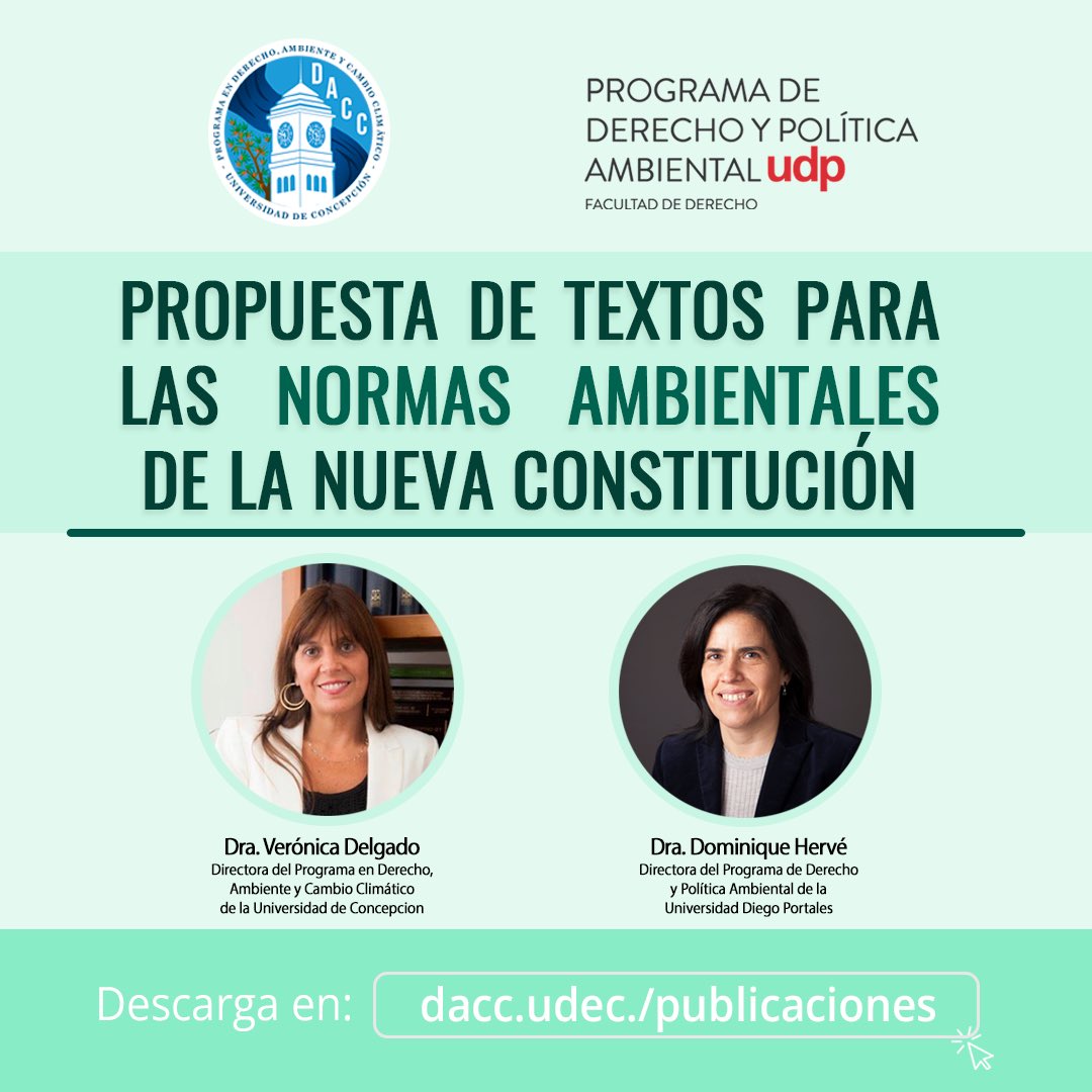 dacc_udec's tweet photo. 🌿Compartimos Propuesta de textos para las normas ambientales de la nueva Constitución, elaborada por las profesoras Verónica Delgado @verodelgadosch y Dominique Hervé @dominiquchan 

💻Pueden descargar este documento en: https://t.co/5haNUp49GA - documentos de investigación. https://t.co/9R3zz1anmj