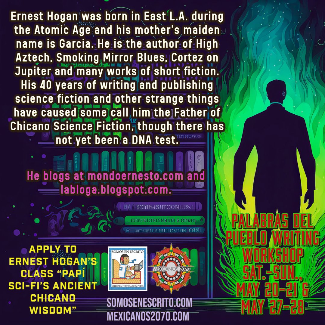 Somosenescrito's tweet photo. Find out more and apply for @NestoHogan's class:
https://t.co/p6GhCe0f9x
#speculativefiction #scifi #sciencefictionwriting #chicanxspeculativefiction #chicanospeculativefiction #xicanaspeculativefiction #xicanascifi #chicanoscifi #chicanxscifi #writethescifiyouwanttoread https://t.co/xB2zWcKFlD