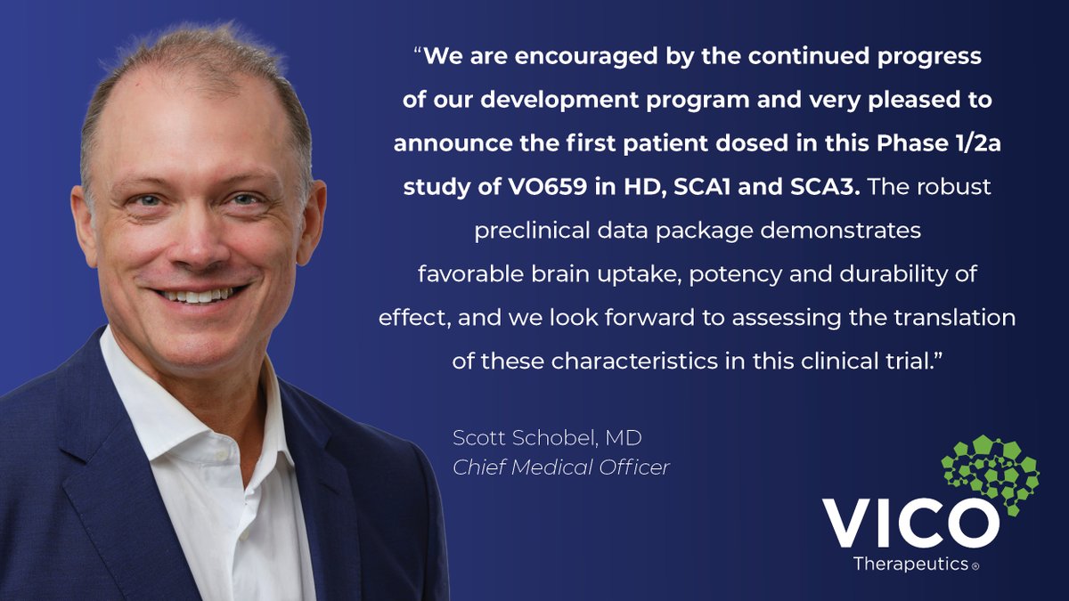 Today we announced that the first patient has been dosed in our Phase 1/2a clinical study for the treatment of Huntington’s disease (HD), spinocerebellar ataxia type 1 (SCA1) and type 3 (SCA3). Learn more: vicotx.com/vico-therapeut…