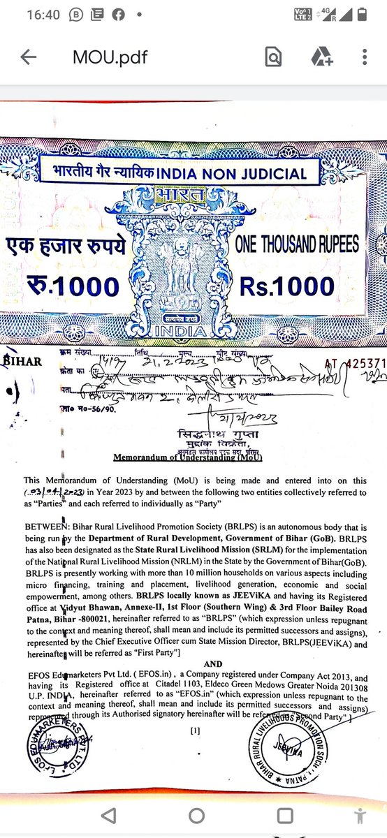 efos_in's tweet photo. Efos has signed MOU with Bihar Rural Livelihoods Mission ( BRLPS ) to provide education and career opportunities to rural  youth of bihar. 

EFOS is committed for the mission  of verified , legal and trusted opportunities to the candidates. https://t.co/4GbkTHXhz8