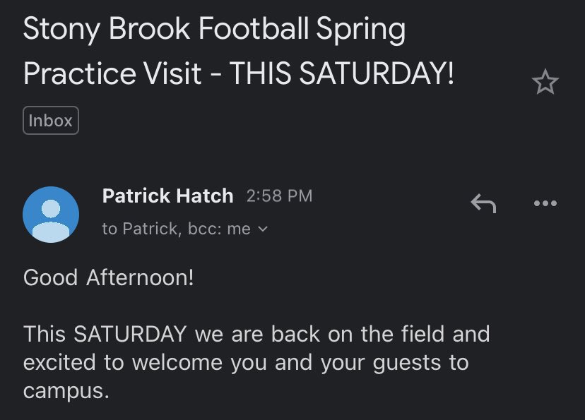 Swain4_'s tweet photo. Thank you @Coach_Hatch for another personal invite to tour and watch @StonyBrookFB practice!! @Biggame_24 @FBCoachCollins @afiddler16 https://t.co/fiF2OUv61f