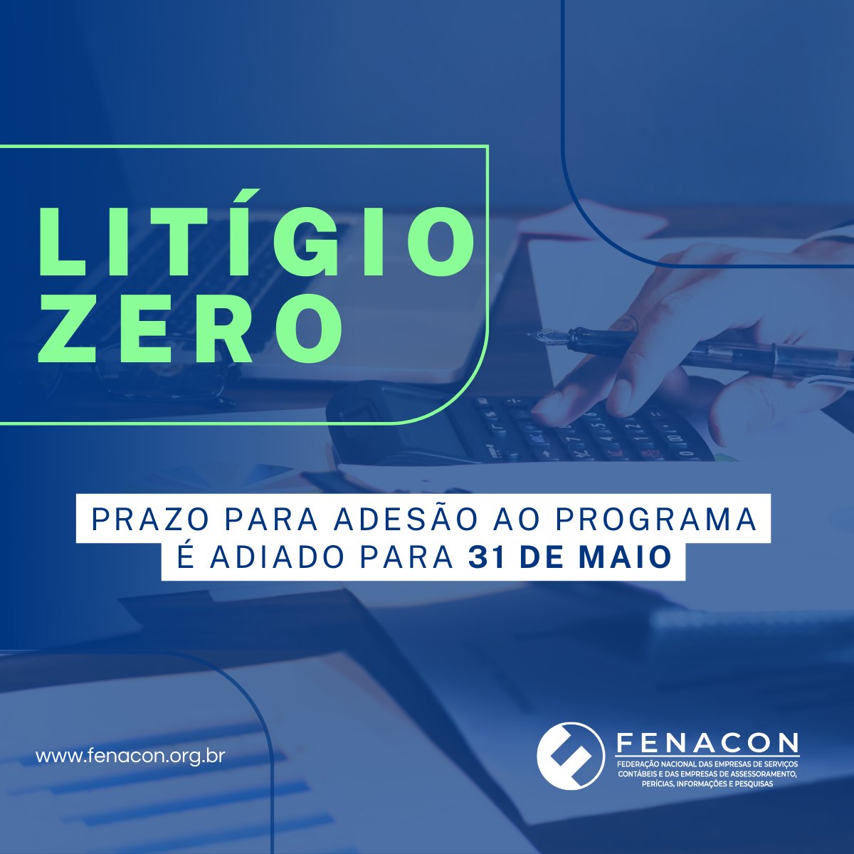 Fenaconfed's tweet photo. Na última sexta-feira (31/03), a Receita Federal prorrogou para 31 de maio o prazo para adesões ao Programa de Redução de Litigiosidade Fiscal, conhecido como “Litígio Zero”.
Leia mais: https://t.co/BFWhsRveAd
#fenacon #receitafederal #prorrogacao #litigiozero #litigiosidade https://t.co/eThqNONHrT