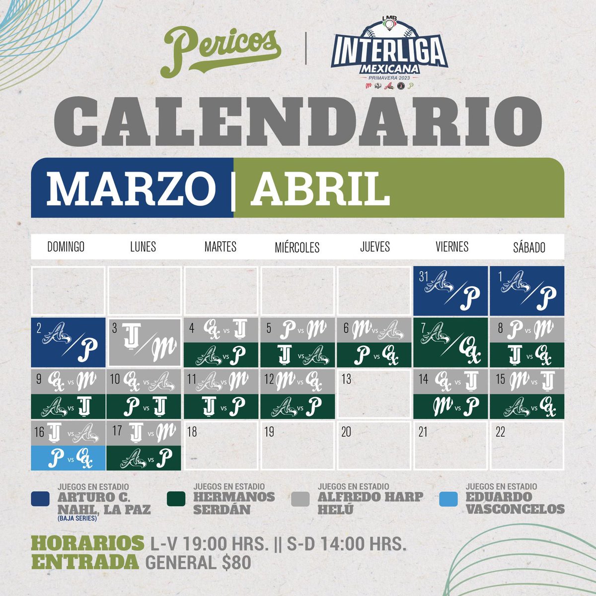 Pericos_Oficial's tweet photo. Comenzamos la primera semana de Interliga en el Nido Verde. 😮‍💨
Este es el calendario de compromisos para nuestra pretemporada, te esperamos para nuestros primeros juegos en casa de este 2023. 🫶🏼🦜
#JuntosPorEl6 👊🏽 https://t.co/46dDmXhzZR