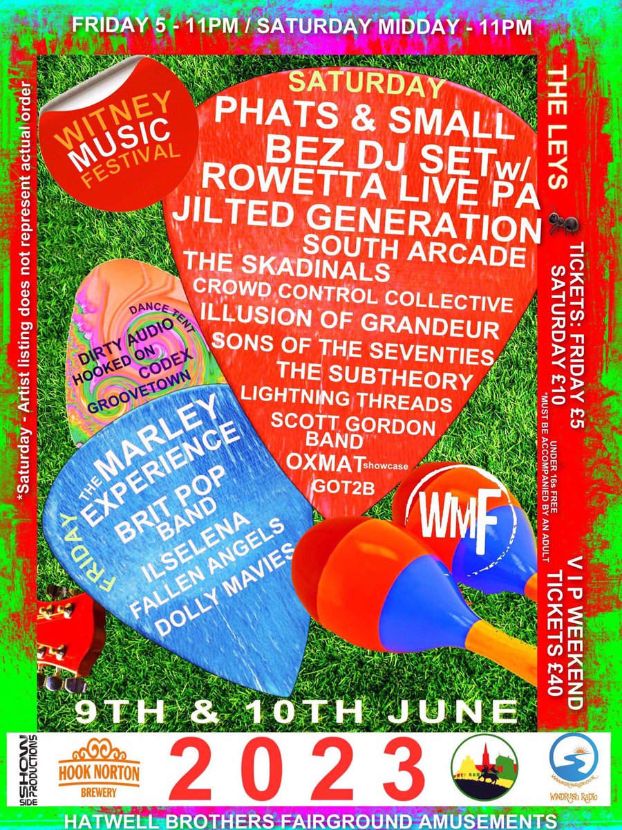 WitneyMusicFestival (@witneymusicfest) on Twitter photo Witney Music Festival 2023 Lineup Announced for Fri 9th & Sat 10th June ⭐️⭐️⭐️⭐️⭐️🎶 <a href="/PhatsandSmall/">Phats & Small</a> <a href="/bez_Beerspotter/">BEZ (Happy Mondays)</a> <a href="/Rowetta/">Rowetta🎙</a> <a href="/prodigytribute/">Jilted Generation</a> <a href="/LT_Threads/">Lightning Threads</a> <a href="/dollymavies/">Dolly Mavies</a> & Much More !!! Tickets Available Only £5 Friday & £10 Saturday see Poster 🎶 <a href="/HookyBrewery/">Hook Norton Brewery</a> <a href="/RadioWindrush/">Windrush Radio</a> Plz RT Witney Music Festival 2023 Lineup Announced for Fri 9th & Sat 10th June ⭐️⭐️⭐️⭐️⭐️🎶 <a href="/PhatsandSmall/">Phats & Small</a> <a href="/bez_Beerspotter/">BEZ (Happy Mondays)</a> <a href="/Rowetta/">Rowetta🎙</a> <a href="/prodigytribute/">Jilted Generation</a> <a href="/LT_Threads/">Lightning Threads</a> <a href="/dollymavies/">Dolly Mavies</a> & Much More !!! Tickets Available Only £5 Friday & £10 Saturday see Poster 🎶 <a href="/HookyBrewery/">Hook Norton Brewery</a> <a href="/RadioWindrush/">Windrush Radio</a> Plz RT
