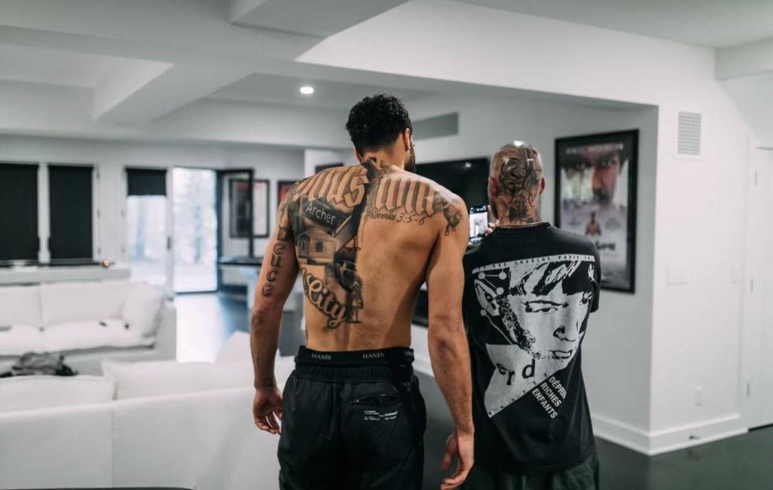 NBA Tattoos on Instagram  Here are some natural light pictures of  nicolasclaxton latest tattoo The tattoo includes two lions walking on a  beach with the words