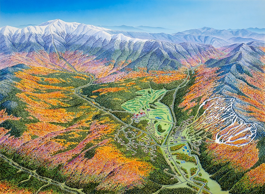 An unusual scene for me, this landscape depicts the first snow on Mount Washington and @bretton_woods. This original painting is now on offer alongside many more East Coast gems. 

👉️ jamesniehues.com/products/origi… 

𖧥⁠
𖧥⁠
𖧥⁠
#SkiNH #SkiNewHampshire #DayAtTheWoods