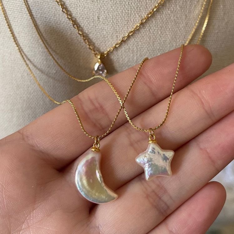 Moon and star pearl necklace 🌙✨