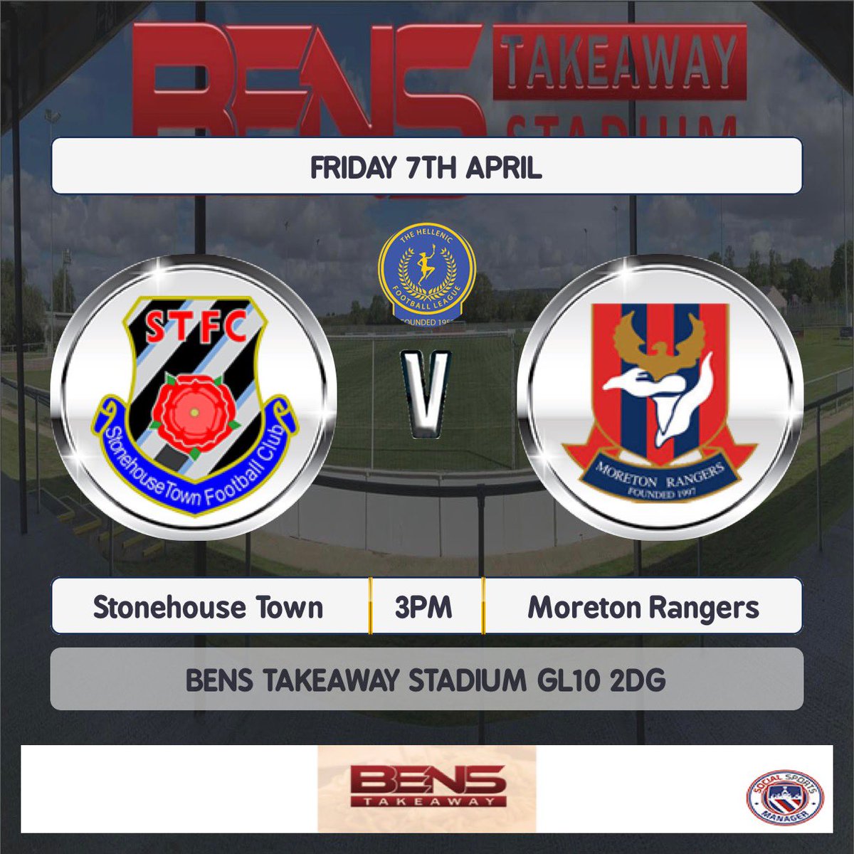 𝓕𝓻𝓲𝓭𝓪𝔂
⚽️ Stonehouse Town V <a href="/MoretonRangers/">Moreton Rangers FC</a> 
📍 Bens Takeaway Stadium GL10 2DG
🕰️  Friday  - 3pm KO 
<a href="/HellenicLeague/">Hellenic League</a> @hellenicupdates 
#stfc

𝗧𝗵𝗶𝘀 𝗺𝗮𝘁𝗰𝗵 𝗶𝘀 𝗸𝗶𝗻𝗱𝗹𝘆 𝘀𝗽𝗼𝗻𝘀𝗼𝗿𝗲𝗱 𝗯𝘆 𝗞 𝗕 𝗖𝗮𝗿𝗽𝗲𝗻𝘁𝗲𝗿 &amp; 𝗚𝗲𝗻𝗲𝗿𝗮𝗹 𝗠𝗮𝗶𝗻𝘁𝗲𝗻𝗮𝗻𝗰𝗲