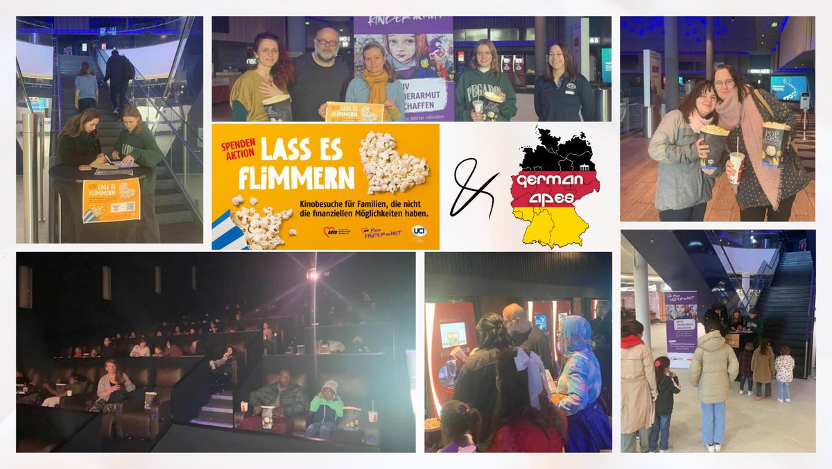 DominikSteuben's tweet photo. It was successful! 😍
On April 1th children with their families could enjoy a movie screening + snacks. 
Some of them have never been able to afford a visit to the cinema before. Through energy and a small donation, people who don't have the financial means were able to enjoy a carefree visit to the cinema at #UCI Luxe Potsdam.
In Europe there are no @AMCTheatres  , but their subsidiary @UCICinemas  / @ODEONCinemas .
The popcorn there is almost as good as #AMCPerfectlyPopcorn.

With joy 🥳 and pride 🫡 I thank all participants, helpers and also especially everyone who donated for this project 🫶

This campaign continues and if enough donations are collected, there will be another screening in June 2023. If you want to make this happen, fell free to donate:
https://t.co/H06Q2Vv5r4

Special thanks to @Pete_Beat__  and the @AWO_Potsdam  without whom none of this would have been possible.
Also thanks to inspiring, great people like @KatStryker111  who also brings such actions to life. 
Furthermore a shoutout to another awesome German project (cinema visits, sponsorships for monkeys etc.): https://t.co/vTgvqHDBSI