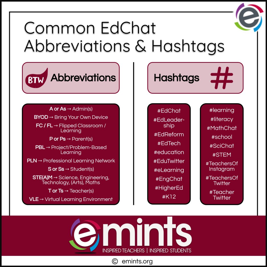 Need some tips on how to participate in a
@Twitter #EdChat? Here are some ideas that may help you!  

Join us in T-minus 10 minutes for our #emintsEdChat on #LiteracyAndLearning, facilitated by @mrsbskn_english!

#eMINTS #emintsTips #CommunityOfLearners #AuthenticLearning