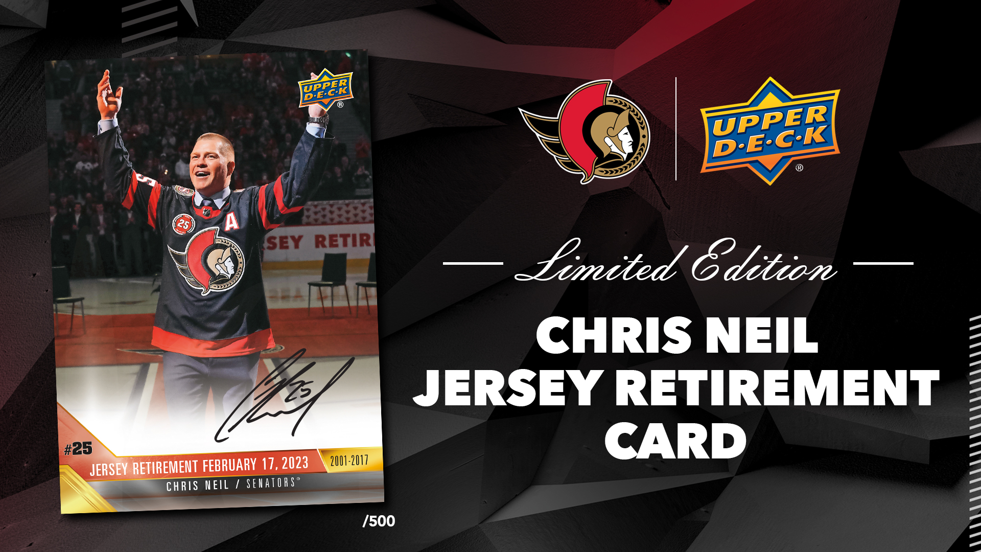 Ottawa Senators on X Introducing the limited edition Chris Neil Jersey Retirement card Only available to the first 500 fans that spend 20 at the UpperDeckSports store at CdnTireCtr on