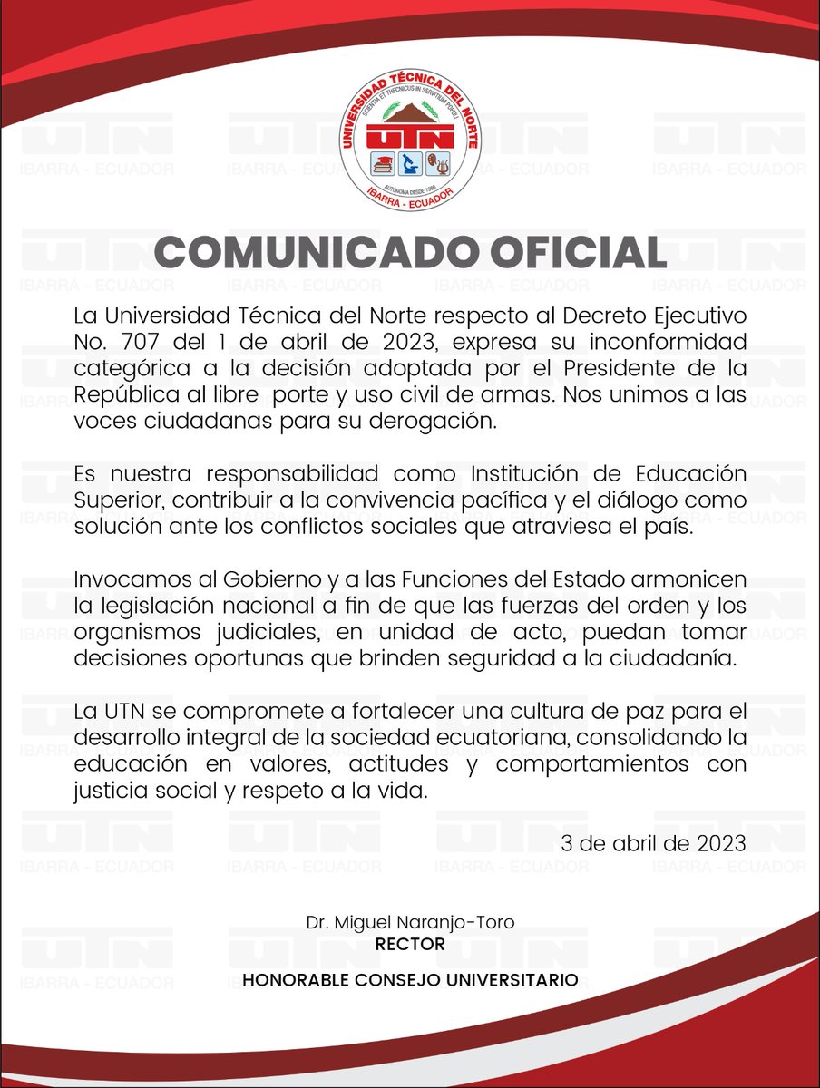 UTN_Ibarra's tweet image. Pronunciamiento oficial, frente a la coyuntura nacional.