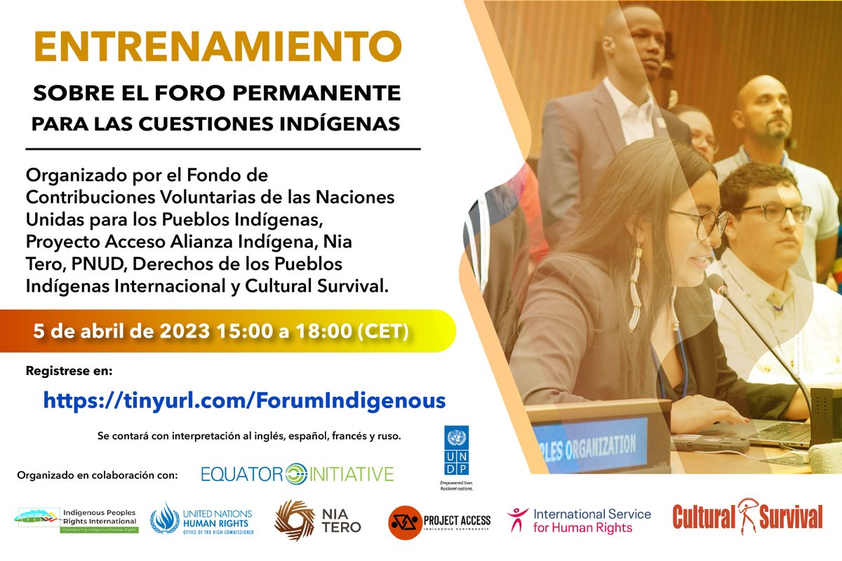 Forest_Platform's tweet photo. Entrenamiento sobre el Foro Permanente para las Cuestiones Indígenas
📅5 de abril de 2023 15:00 a 18:00 (CET)
🔗https://t.co/jATeF6u6Va

🗣️Se contará con interpretación al inglés, español, francés y ruso. https://t.co/Ht8xXPT9u7