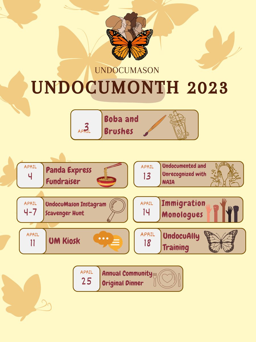 🎉UndocuMonth is happening now in April!
Make sure to be on the lookout for these events coming up💛
👀Join us this month for activities that empower, destress, and educate! Swipe to learn about what we got planned for y’all!✨