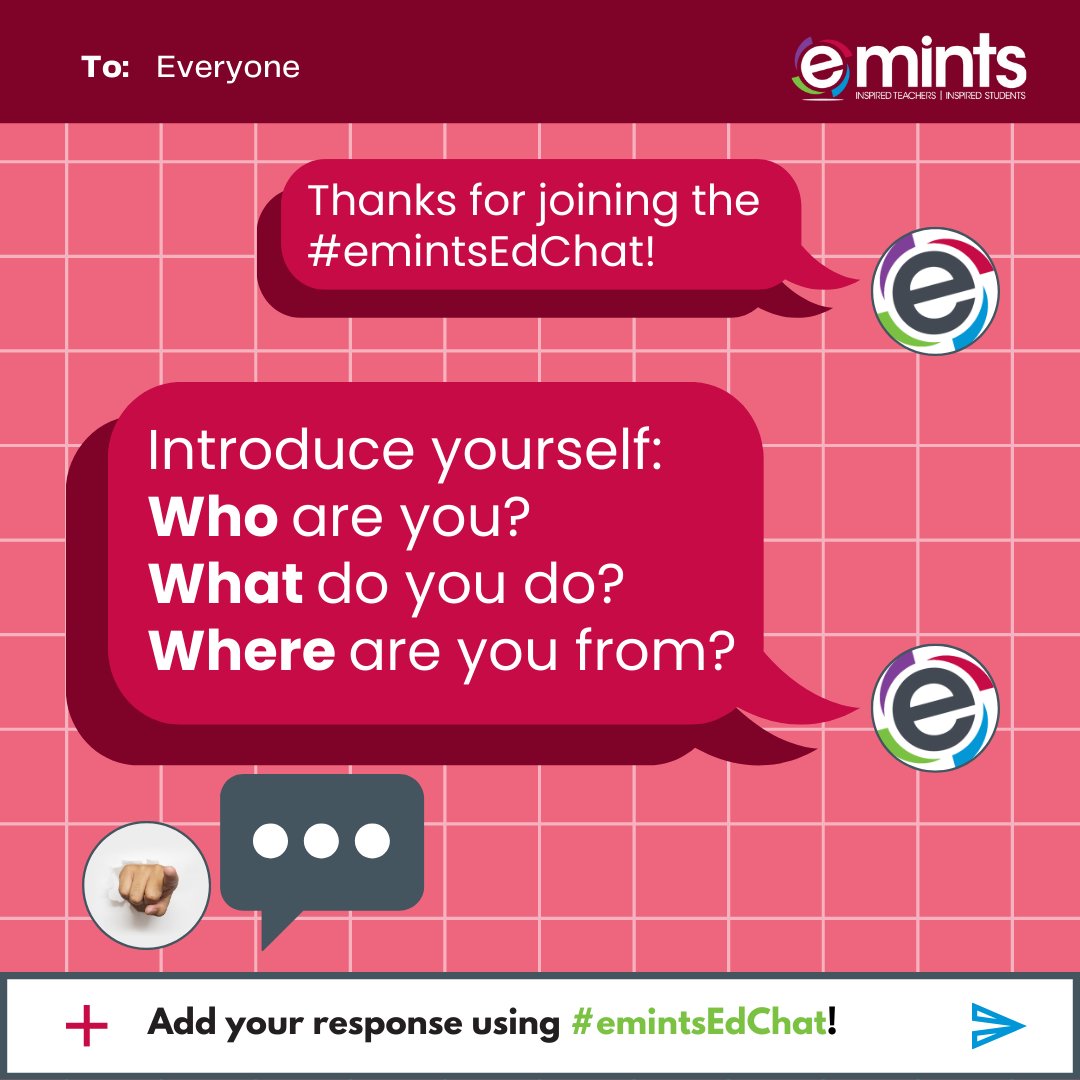 Welcome to the last #eMINTS #EdChat of 2022-23!   We'll use the #Q1: / #A1: format tonight.  Use #emintsEdChat on all responses to join the chat about #LiteracyAndLearning.  

First: Introduce yourself! Who are you? What do you do? Where are you from?