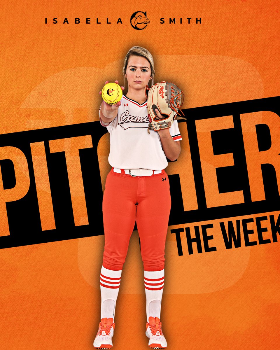 BigSouthSports's tweet photo. She went 2-0 plus a save in 3️⃣ appearances, along with a 0.00 earned run average, 1️⃣6️⃣ strikeouts, and just 5️⃣ hits and 1️⃣ walk allowed in 11.2 innings.

@GoCamelsSB's Isabella Smith is the #BigSouthSB🥎 Pitcher of the Week‼️ https://t.co/mIdVE5GUU1