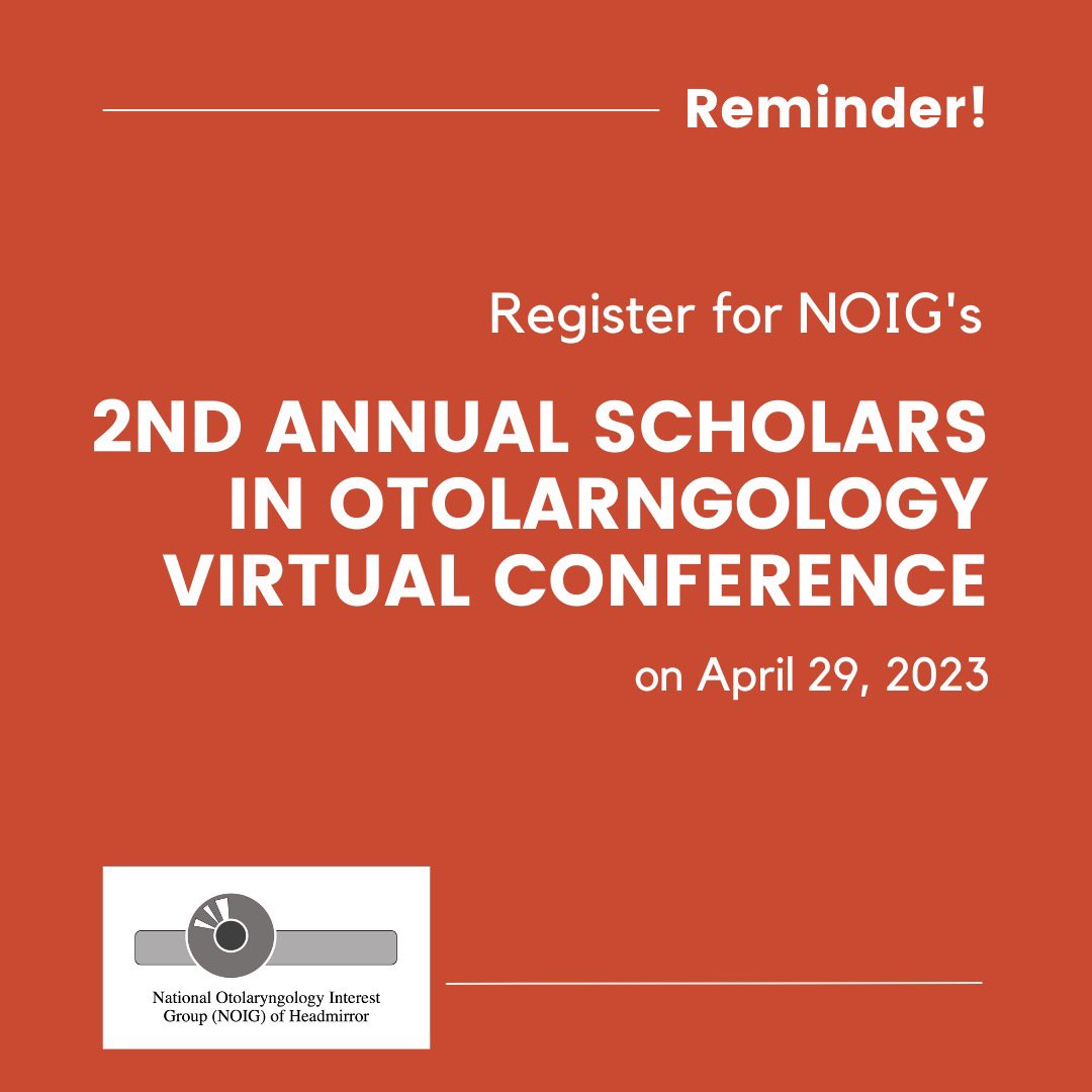 Register for NOIG’s 2nd Annual Scholars in Otolaryngology Virtual Conference! This FREE event is a great opportunity to display your hard work, to learn something new, and to network. Hope to see you there. docs.google.com/forms/d/e/1FAI…