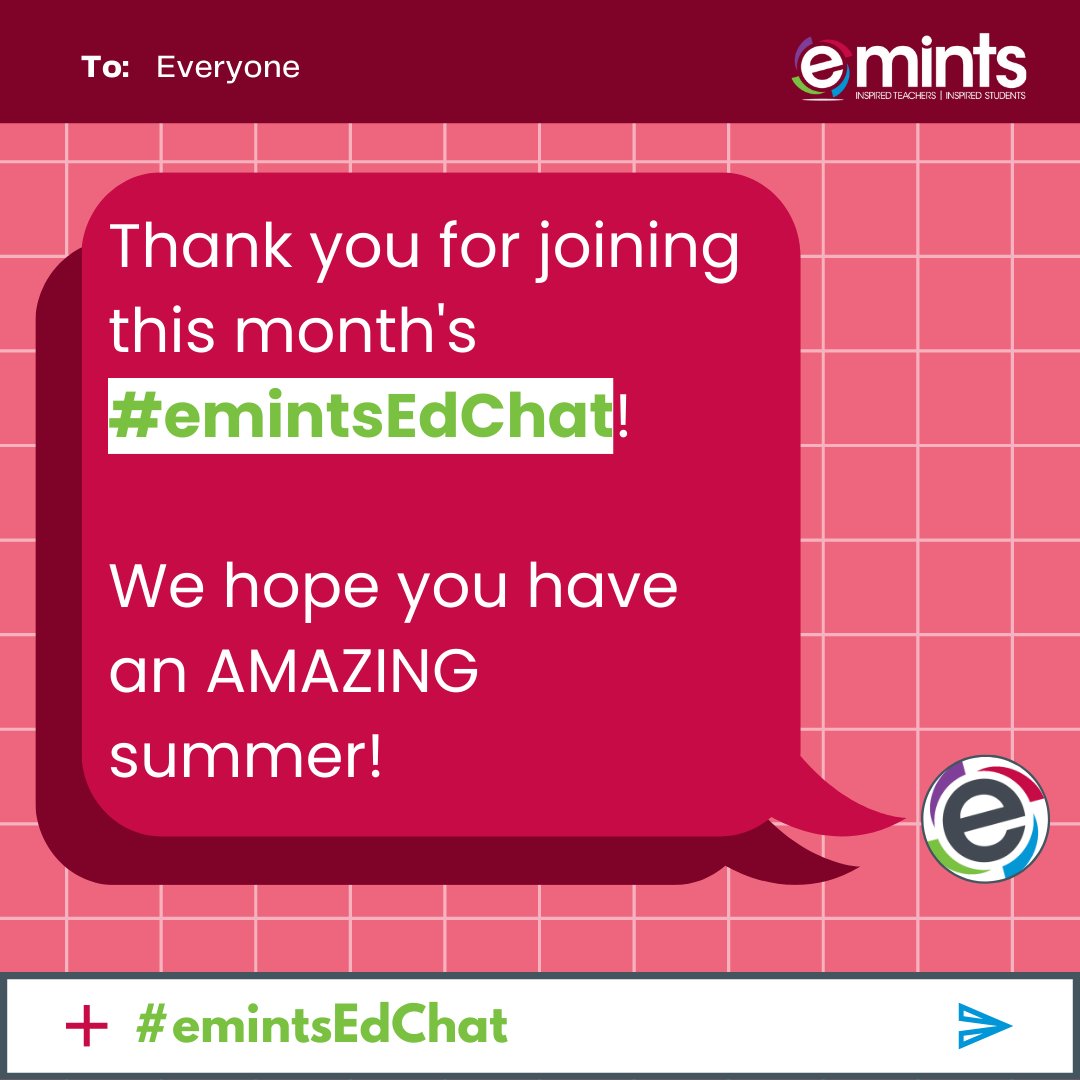 Thank you for joining this month's #emintsEdChat on #LiteracyAndLearning!  

We hope you have a wonderful summer!

#eMINTS #emintsAT #CommunityOfLearners #CollaborateAndNetwork
