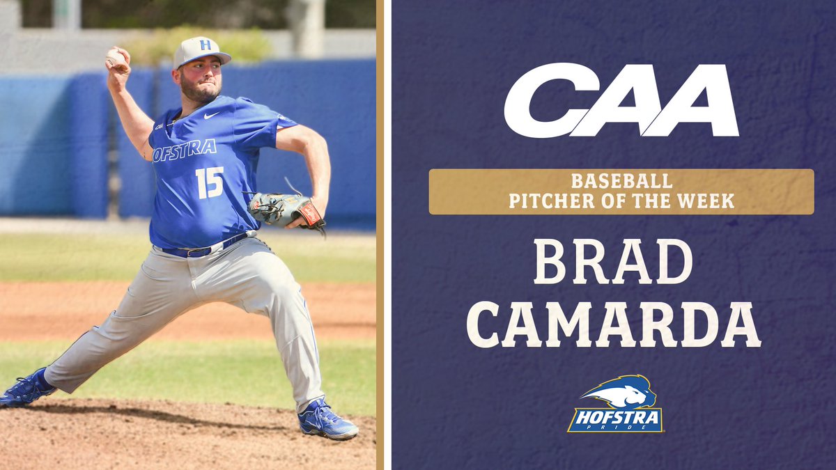 Coastal Athletic Association (@caasports) on Twitter photo CAA Baseball Pitcher of the Week โพ๏ธ
<a href="/HofstraBaseball/">Hofstra Baseball</a>'s Brad Camarda threw a complete-game, five-hit shutout as Hofstra beat Stony Brook, 4-0, on Sunday to take the weekend series.
โก๏ธ bit.ly/3Me8L8r CAA Baseball Pitcher of the Week โพ๏ธ
<a href="/HofstraBaseball/">Hofstra Baseball</a>'s Brad Camarda threw a complete-game, five-hit shutout as Hofstra beat Stony Brook, 4-0, on Sunday to take the weekend series.
โก๏ธ bit.ly/3Me8L8r