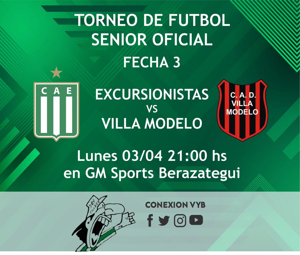conexionvyb's tweet photo. ⚽️ #FutbolSenior
🏆Fecha 2
📆 Lunes 3/4 21:00
🏟️ GM Sports Berazategui
🇳🇬 #Excursionistas - 🇦🇴 #VillaModelo

#DaleVerde 💚 #LaVozDelVerde 🇳🇬 https://t.co/oqy1sSSon9
