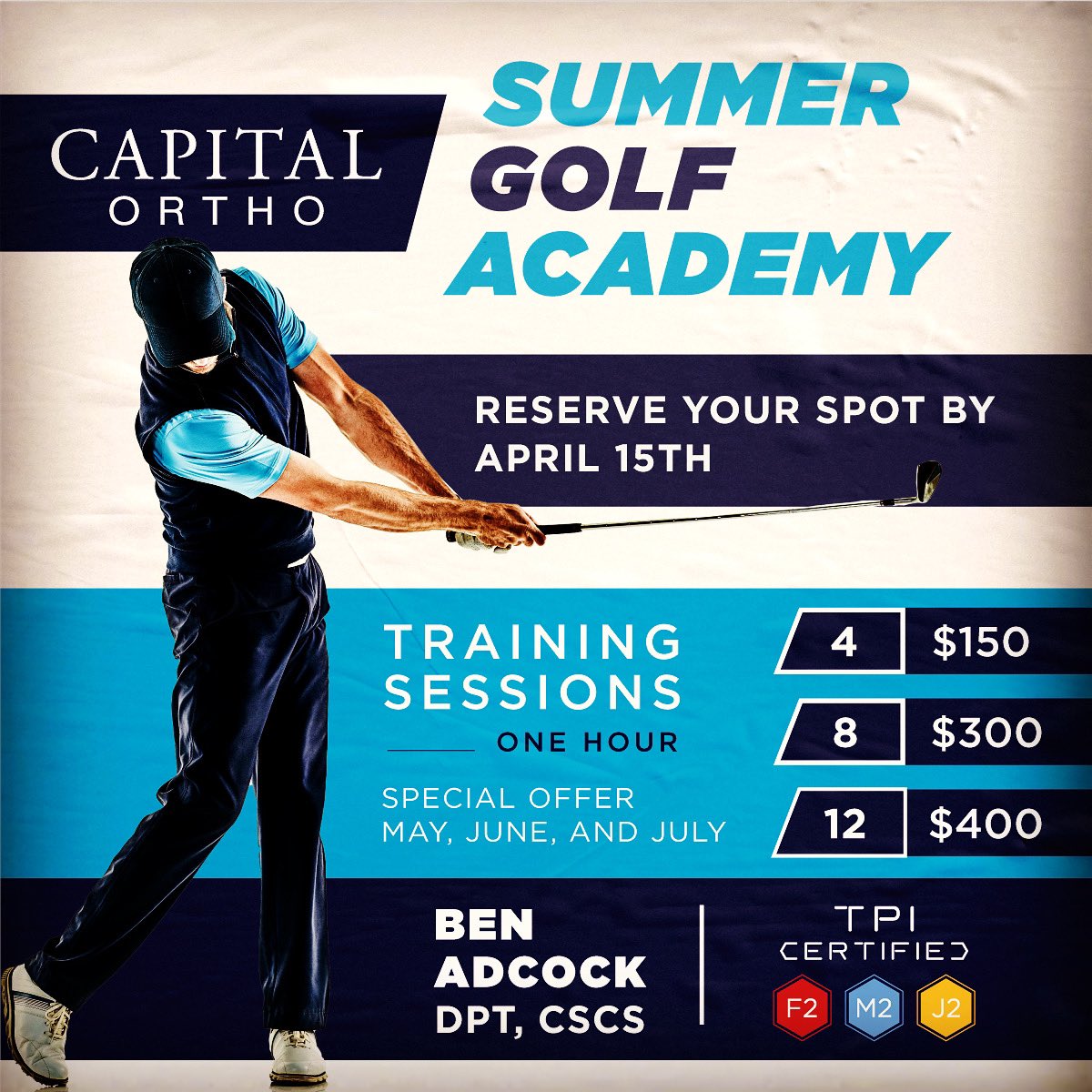 Adcock_Ben's tweet photo. 🚨Junior Golfers🚨
Summer is right around the corner! Get your training on the calendar now so you can stay ahead of the competition this summer! #attitude #effort #outworkeveryone #golf #golfer #athlete #hardwork #power #speed #strength #tpi #mytpi #tpicertified #golfgoals https://t.co/TVAcIQNFJe