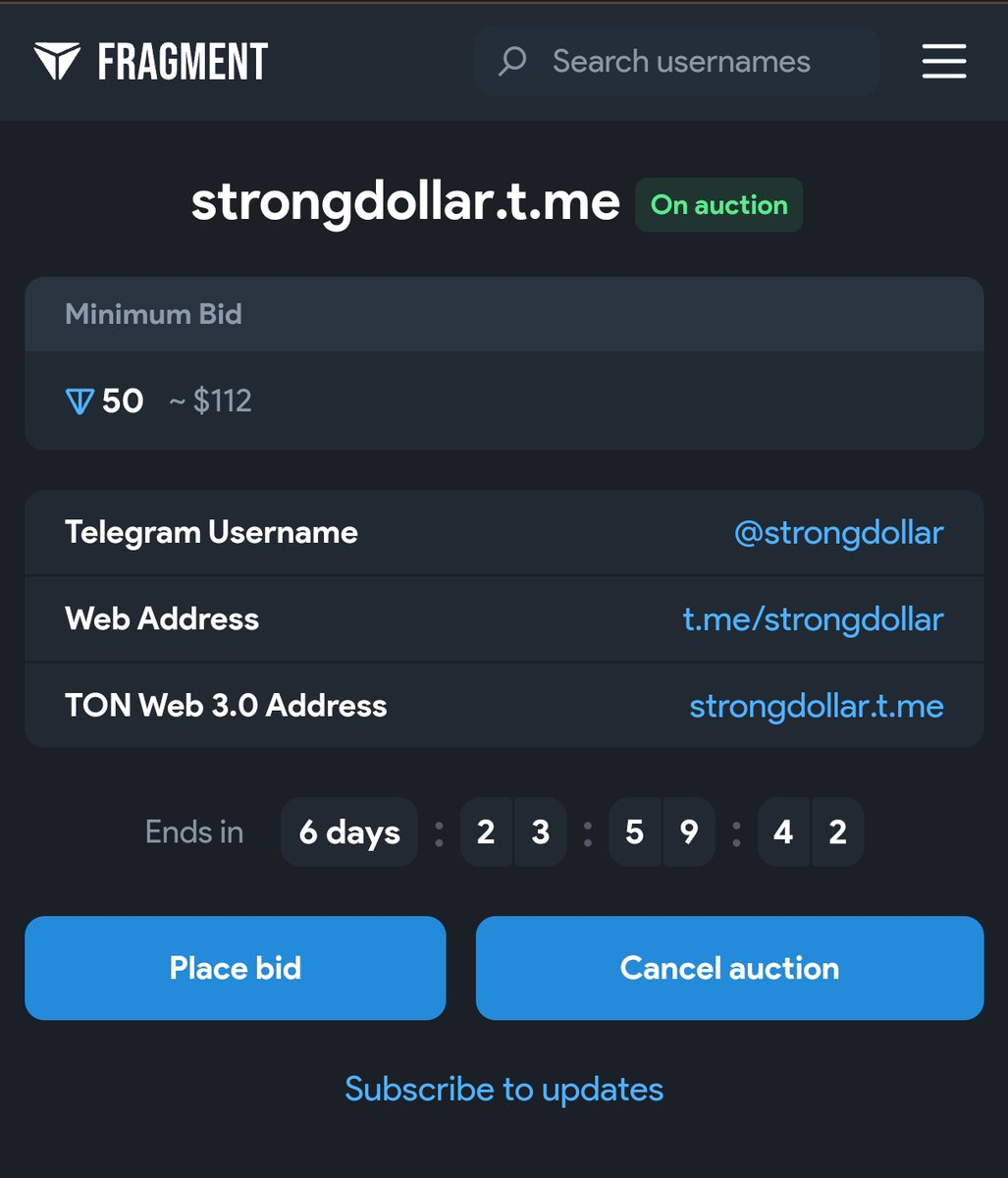 Lets check if $ is still the most powerfull cash?
fragment.com/username/stron…

Buy strong$ on fragment
#Telegram #ton #fragment #nft #username #Crypto #Dollar #CurrencyWatchlist #tonkeeper