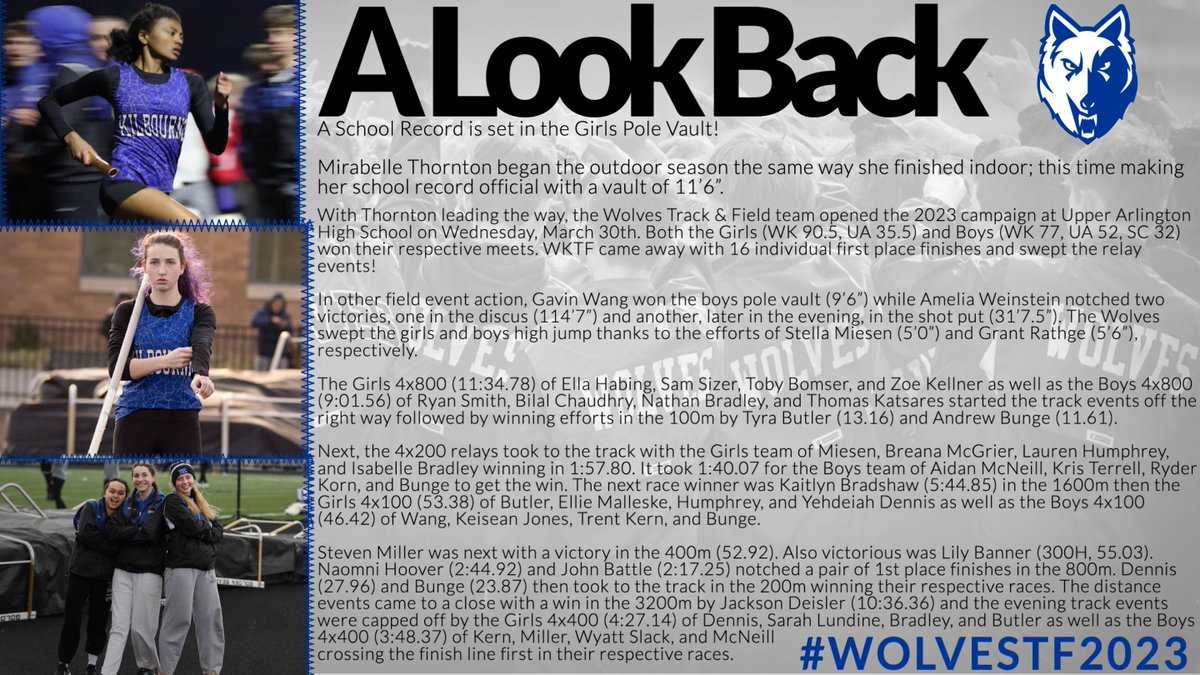 XcKilbourne's tweet photo. A Look Back Meet #1 of #WOLVESTF2023
Girls AND Boys Claim Victory
#MirabelleThornton Captures School Record https://t.co/3zd9KgEe3S