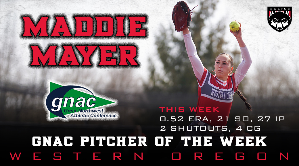 SB | Congrats to Maddie Mayer for being named the GNAC Pitcher of the Week after tossing four complete games, two shutouts and finishing the week with a 0.52 ERA in 27 innings wouwolves.com/news/2023/4/3/…
