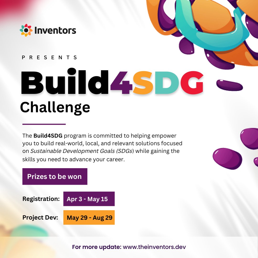 D_INVENTORS's tweet photo. Join the inventors SDG challenge and let's work together to achieve sustainable development goals.

Take the first step towards a better future by registering for the SDG challenge in our community today.

Visit our website for more information
👇
https://t.co/noijGezJDv

2/3
👇 https://t.co/wYMZKc3B6u