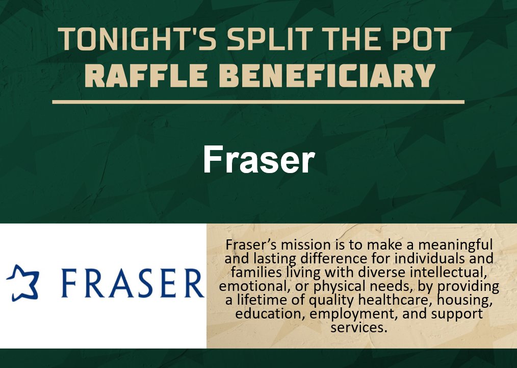 Bring 💲CASH💲 to tonight's game for a Split the Pot Raffle ticket benefiting <a href="/FraserMinnesota/">Fraser</a>, who strive to make a meaningful &amp; lasting difference for individuals &amp; families living with diverse intellectual, emotional or physical needs! #MinnesotaWildFoundation #WildGivesBack
