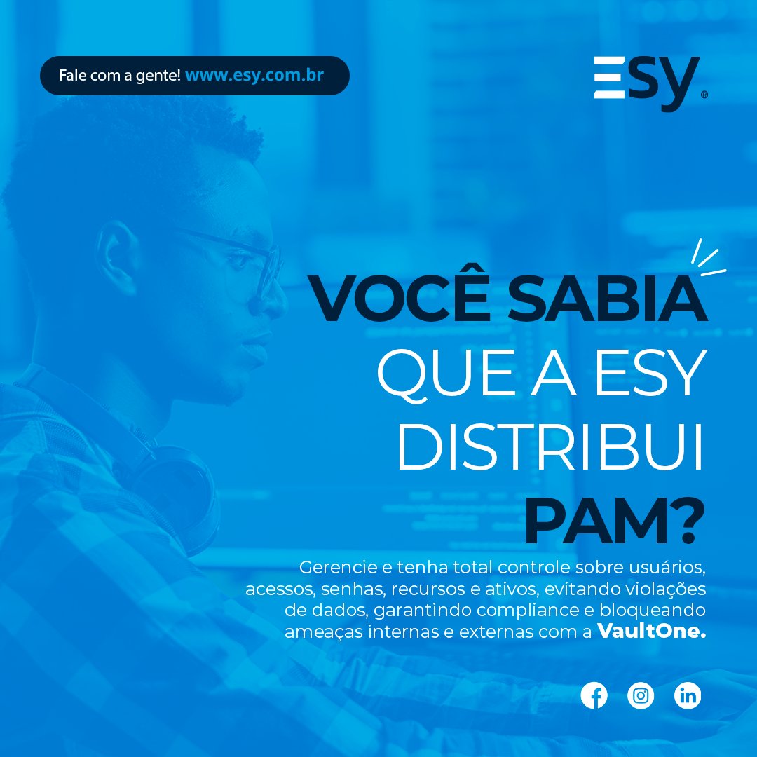 esyworld's tweet photo. Você sabia que a Esy tem agora em seu portfólio uma solução de PAM (Privileged Access Management)?
Ficou interessado? Quer saber mais? Então, clique no link a seguir e fale com a gente: https://t.co/xeKhxXMpf2.
#vaultone #pam #cibersegurança https://t.co/Lp9ey3Hknh