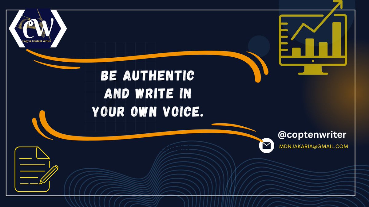 CoptenWriter's tweet photo. Be Authentic and write your own voice when you are writing content. 
#contentwriter #copywriter #writingservice #blogwriter #articlewriter #contentwritingservice https://t.co/UDNZOY35d5