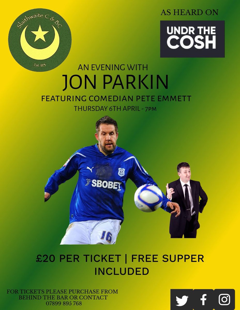 slaithwaitecc's tweet photo. 🎟️ 3 days to go 🎟️

Get your ticket or pay on the day! 

This isn’t to be missed if you’re a football fan or love a comedian.

🎟️ £20
⏰ 7pm
🥪 Supper included 
🍺 To be drank https://t.co/x4BD4gaH9o