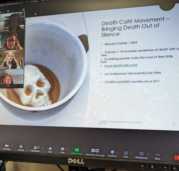 This was a fun Friday afternoon, talking @DeathCafe & how #death & #mourning rituals vary between the #USA & #Ireland w/ Melinda Heinz & @UpperIowa students. 
Thanks for the invitation!
#thanatology #deatheducation #deathliteracy #griefliteracy #deathcafe #grief #funerals #death