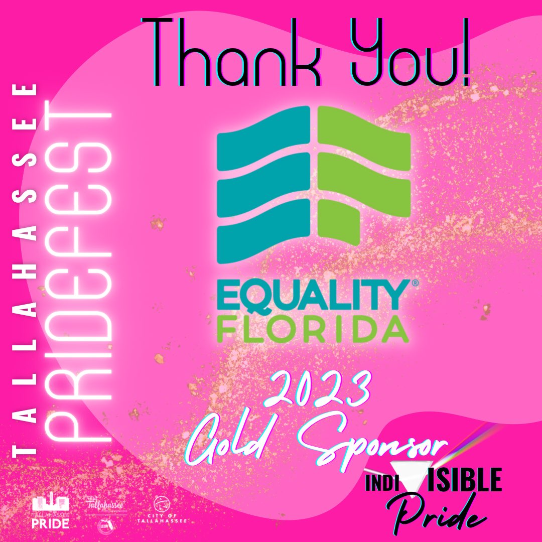 TallyPride's tweet photo. 📣 SPONSOR SHOUTOUT!
Thank you @equalityfl for being a 2023 Tallahassee Pridefest Gold Sponsor!! 🤩 🌈 
#tallypride #indivisiblepride https://t.co/K9TfIl00lB