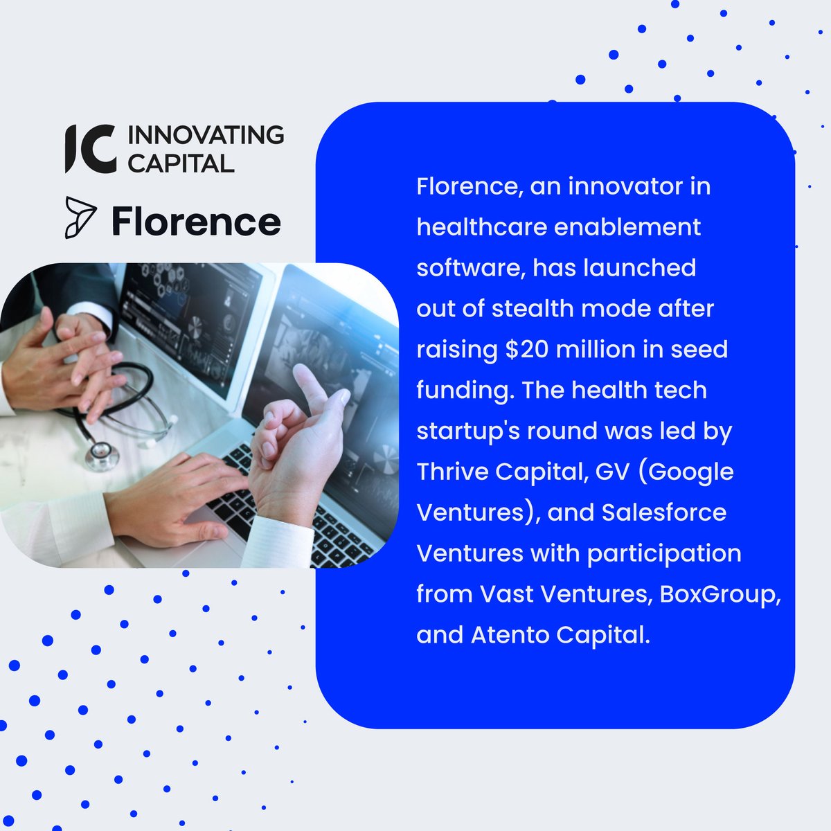 Florence, an innovator in #healthcare enablement software, has launched out of stealth mode after raising $20 million in #seedfunding. #florencehealthcare #healthtechstartup #thrivecapital #googleventures #salesforceventures #vastventures #atentocapital #cryptocurrencies
