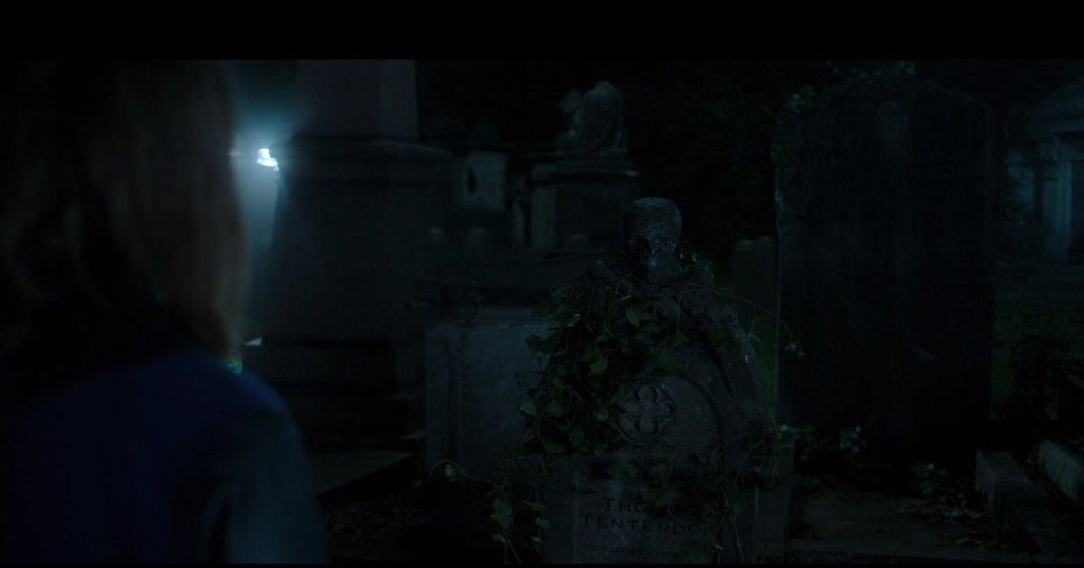 sheetik's tweet photo. I thought a lot about this scene with Lucy looking on grave with a skull on it 
And headstone has a name on it, so could it be an allusion that our Skull's name was like a Thomas? 
Or is it just coincidence?

#lockwoodandco https://t.co/VrGyiFJL1n