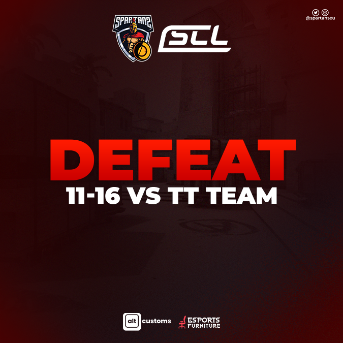 SpartansEu's tweet photo. After a tough game, we fall at the hands of #TTTeam for the second match of our @scleague_net season. GGWP!!

#csgo #cs #gaming #gamingnews #esports #spartans https://t.co/9MOGV73kWp