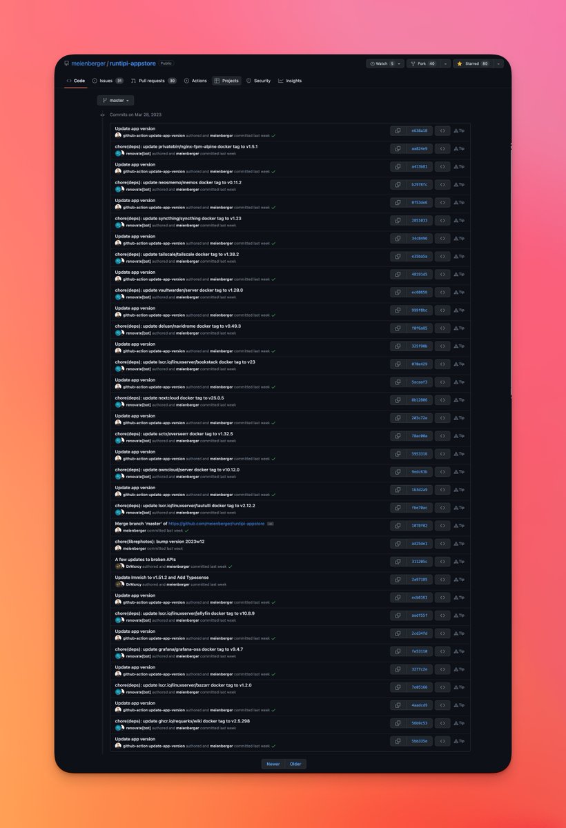 The Tipi Team is committed to trying to keep apps up to date, and adding new apps! Feel free to add any suggestions or missed updates in the Discord or Github!

discord.gg/Bu9qEPnHsc
tipi.community/request-app

#runtipi #tipi #docker #selfhosted 
#selfhosting