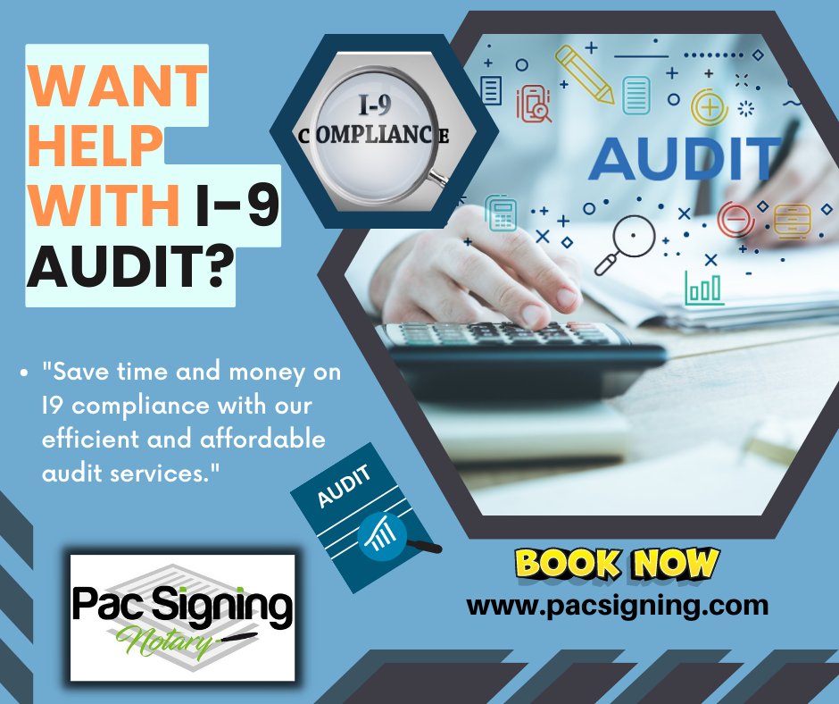 'Do you want to ensure your i9 forms are error-free? Our audit services can help.'
Visit pacsigning.com
Call 503-212-0678
#I9Audit #PACSigning #i9verification #i9notary #i9authorizedrepresentative #i9verificationnearme #employeeverification #i9verificationportland