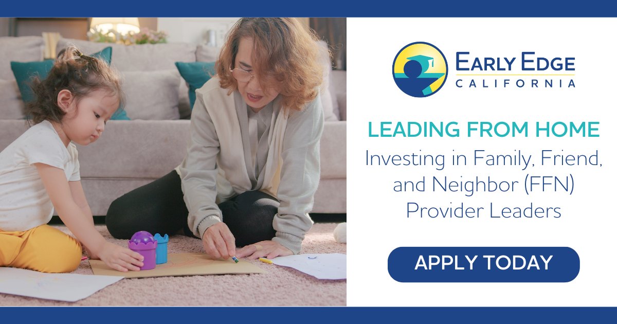 EarlyEdgeCA's tweet photo. .@EarlyEdgeCA seeks FFNs to participate in our NEW #LeadingfromHome initiative! If you're an FFN caregiver passionate about creating change in the #childcare sector, we invite you to learn more about this opportunity. https://t.co/RvLa6lRXHI 

📌 Apply: https://t.co/PmYB8qVTuX https://t.co/lUTpCHa2bR