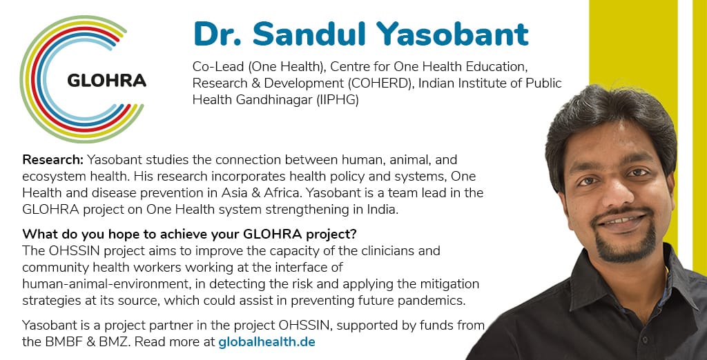 COHERD's @dryasobant is a team lead in the   @globalhealth_de GLOHRA project which aims to strengthen One Health systems in India. Together, we hope to build the capacity of health workers to detect and mitigate risks, preventing future pandemics.
#OneHealth #pandemics #OHSSIN