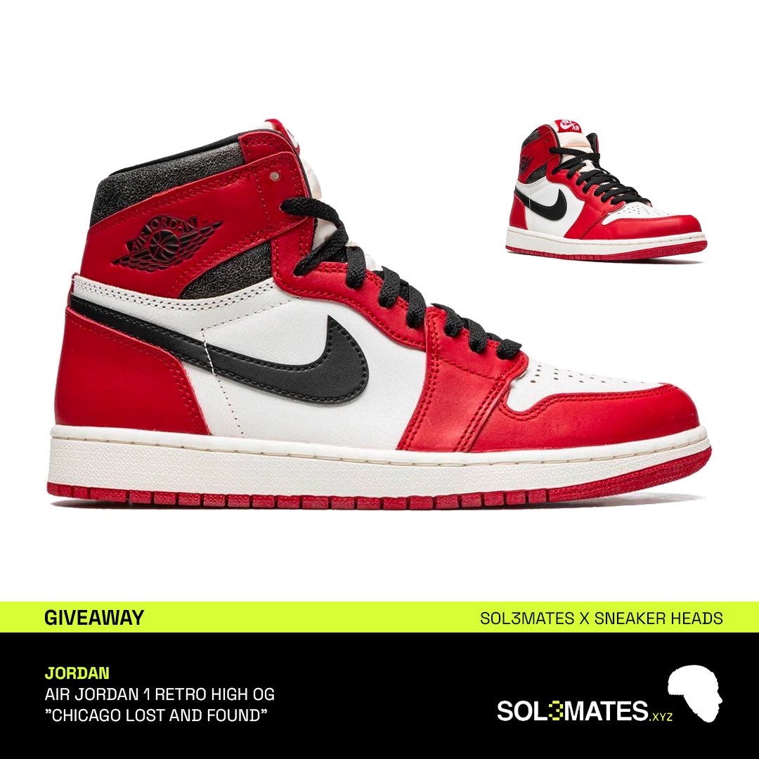 sneakerheadsoff's tweet image. 🚨Jordan 1 Lost &amp;amp; Found Giveaway🚨

How to enter
•Like &amp;amp; RT this tweet
•Join Discord of Sneakerheads &amp;amp; SOL3MATES. 
•Follow @sneakerheadsoff &amp;amp; @sol3mates_xyz on Twitter
•Comment with your size

Winner will be picked Thursday during Twitter space with @sol3mates_xyz