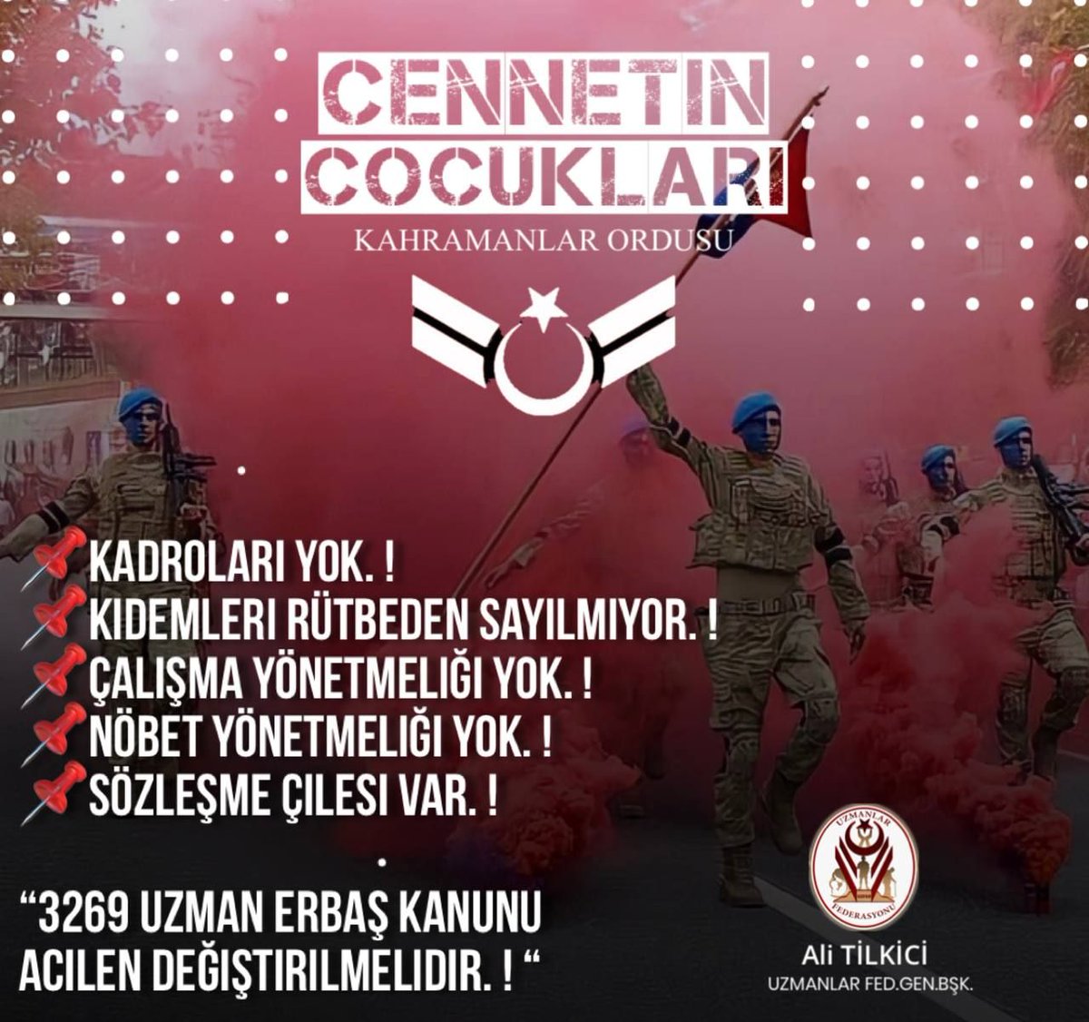 Sırtımızda sırt çantası çürüyene kadar, ayaklarımızın altı patlayana kadar,nefesimiz kesinlene kadar, kanımızın son damlasına kadar VATAN diyoruz Vazgeçmedik 

Kadrodan da Vazgeçmedik

Uzman Çavuşlar vefa bekliyor

<a href="/dijital/">Dijital</a>
<a href="/RTErdogan/">Recep Tayyip Erdoğan</a>
<a href="/alitilkici38/">Ali Tilkici 🇹🇷</a>
#UzmanÇavuş