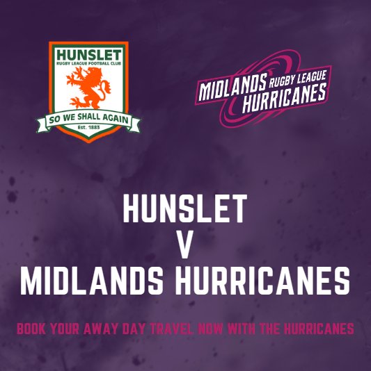 HurricanesRLFC's tweet image. 🌪️ NEXT GAME 🌪️

With the Challenge Cup behind us, Head Coach Richard Squires turns his attention back to the league with an away trip to south Leeds!

🆚 @HunsletRLFC 
🗓️ 16 April
⌚ 3:00pm KO
🏟️ South Leeds Stadium
🎟️ Fans coach available: midlandshurricanes.com/ticketsandmemb…

#COYC