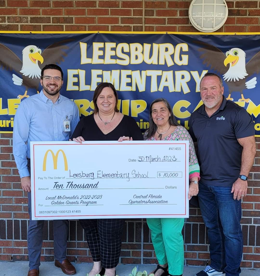 A BIG “shout out” to Flo Katzenberger for applying for the McDonald’s Golden Grant Program!  Out of over 2,000 schools, Leesburg Elementary Leadership Academy was one of 4 recipients awarded $10,000 to help our families in need.  Thank you to McDonald’s for choosing LELA! 💙💛