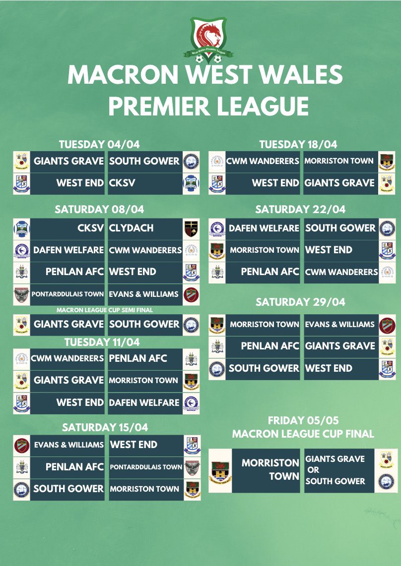 To avoid any confusion 

Giants Grave v Morriston Town is being played on Wednesday 12th April. We are in the process of amending the graphic