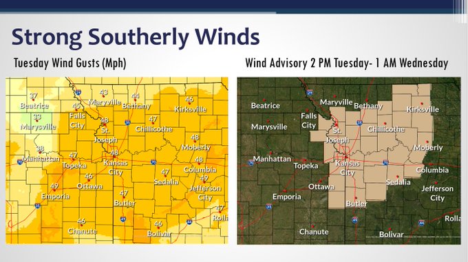 Strong winds gusting to near 50 mph are expected tomorrow.